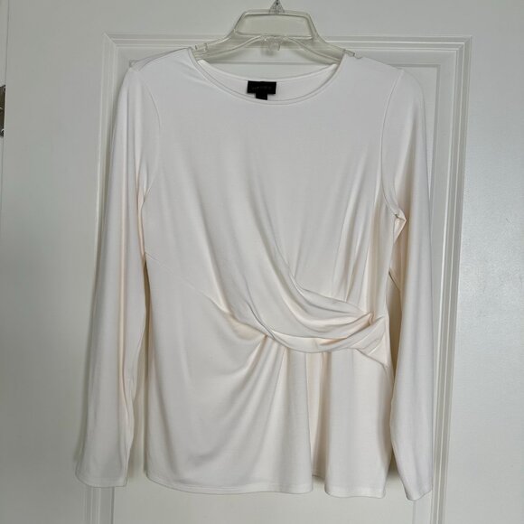 J. Jill Wearever Top Cream Ivory Draped Ruched Waist Round Neck Size Small - Picture 3 of 10